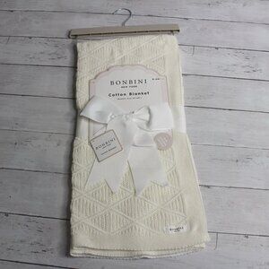 Bonbini Baby Crib Blanket 38 x 28 in 100% Cotton Knitted Off White